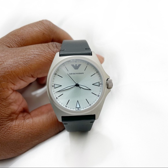 EMPORIO ARMANI NICOLA BLACK LEATHER WATCH - Picture 7 of 7